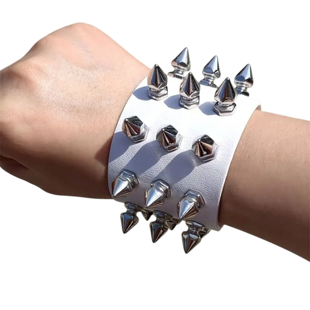 Triple Row Spiked Bracelet With Equal Length Spikes - Picture 2 of 2